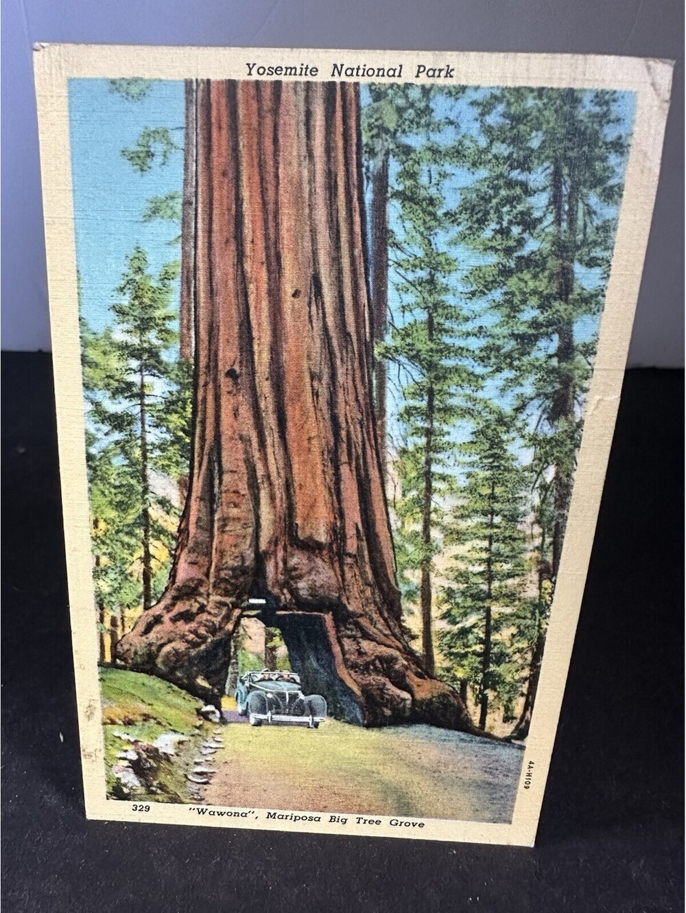 1940 Yosemite National Park Wawona Tunnel Tree Postcard 1¢ Washington Stamp